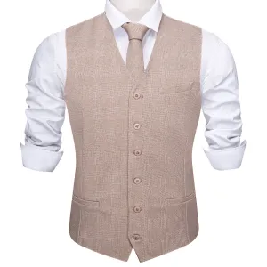 2PCS Grey Pink Solid Jacquard Men's Vest Tie Set