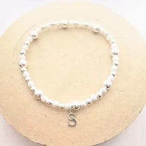 ALICE Sterling Silver Bead and Initial Stretch Bracelet