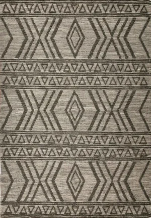 Amelia 300cm x400cm Tribal Textured Hypo-Allergenic Wool Rug - Charcoal