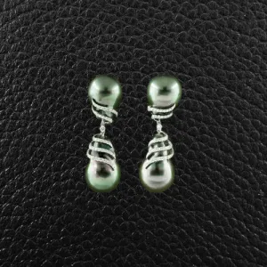 Baroque Tahitian Pearl & Diamond Dangle Earrings