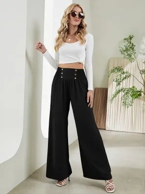 Casual Loose Wide Leg Solid Elastic Waist High Fashion Long Length Pants