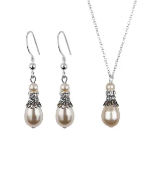 Crystal Filigree And Pearl Earring And Necklace Set