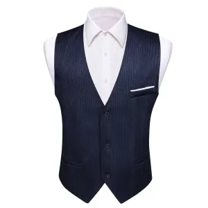 Dark Blue Solid Men's V-Neck Business Vest