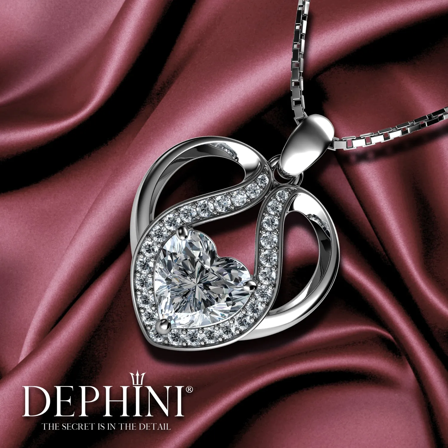 DEPHINI - Cute Necklace - 925 Sterling Silver Heart - Luxury Gift