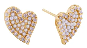 DJE311071 14K Pearl Pave Heart Post Earrings