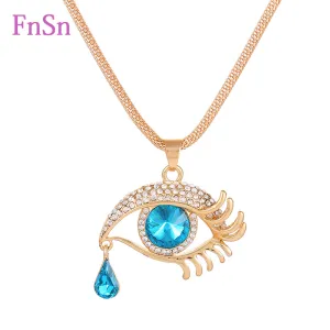 Eye  Pendant Necklaces Women Long Necklace Crystal Gold Colour Zinc Alloy Charms Necklaces Jewelry Hot Sale2017New Fashion Gift