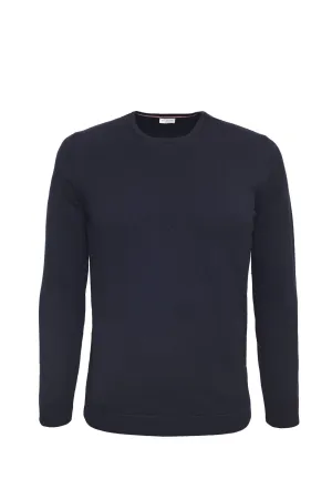 Merino stretch round neck sweater, slim fit