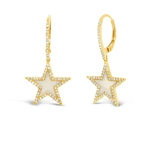 Mother of Pearl & Diamond Star Lever-Back Earrings