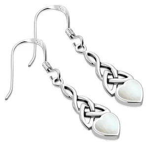 Mother of Pearl Heart Celtic Trinity Silver Earrings