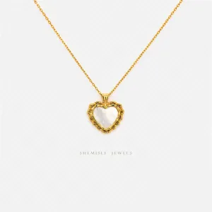 Mother of Pearl Heart Necklace, Silver or Gold Plated  (17.75") SHEMISLI - SN036