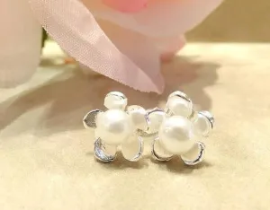 Natural White Flower Pearl Earrings in Sterling Silver