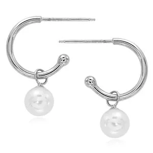 Pearl Dangle Silver Hoops