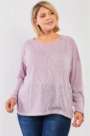 Plus Size Round Neck Lightweight Knit Long Sleeve Top