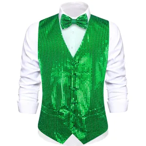 Ties2you Men's Casual Vest Shining Lime Green Sequins Vest Bow Tie Set