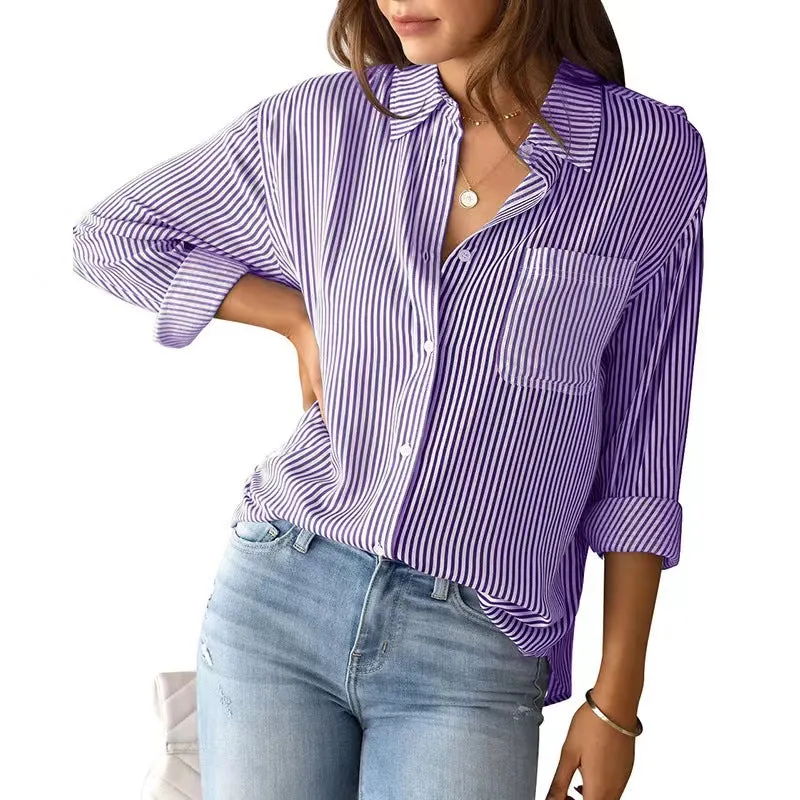 Women's Striped Loose Casual Cardigan Top